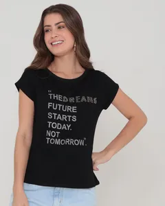 Blusa Feminina Viscose com Estampa Strass Manga Curta Preta M