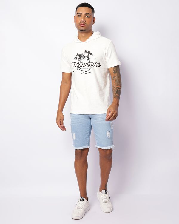 ​Bermuda Jeans Masculina Reta Com Destroyed Azul 48