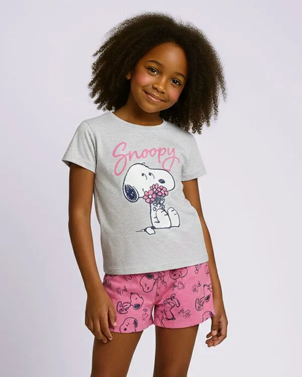 Pijama Infantil Curto Estampa Snoopy Cinza 4
