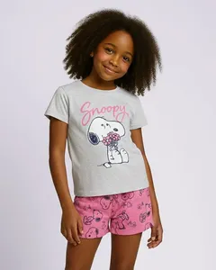 Pijama Infantil Curto Estampa Snoopy Cinza 4