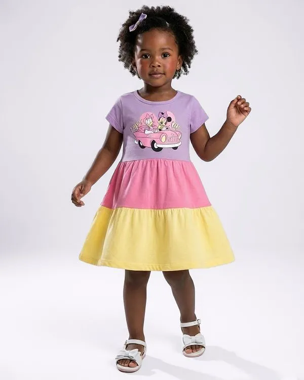 Vestido Bebê Curto Disney Estampa Minnie E Margarida Sortido Lilás 2