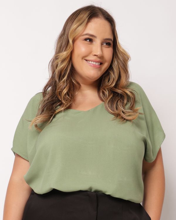 Blusa Plus Size Feminina Viscose Berry & Co. Manga Morcego Verde G2