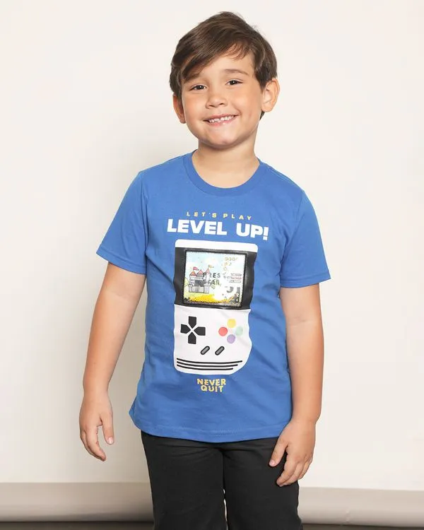 Camiseta Infantil Estampa Frontal Interativa Manga Curta Azul 4