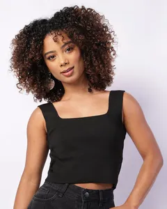 Regata Feminina Cropped Tricô Preta M