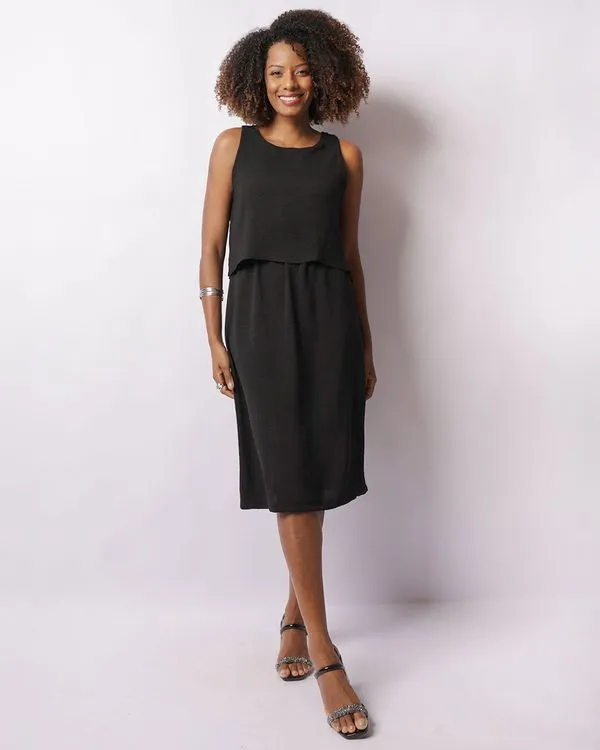 Vestido Feminino Midi Com Sobreposição Preto P