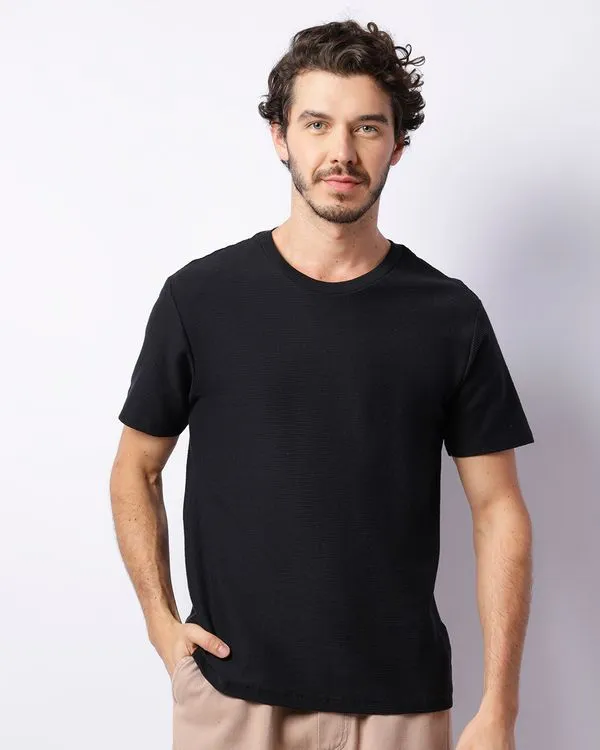 Camiseta Masculina Canelada Manga Curta Preta GG