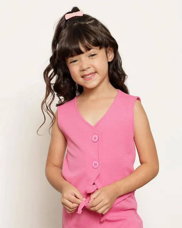 Colete Infantil Crepe Com Botões Rosa 8