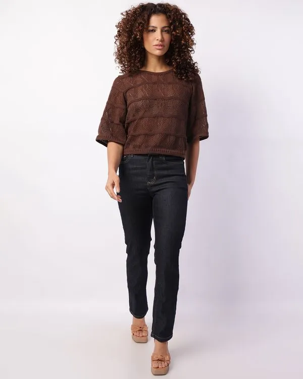 Calça Jeans Feminina Reta Com Bolsos Azul 36