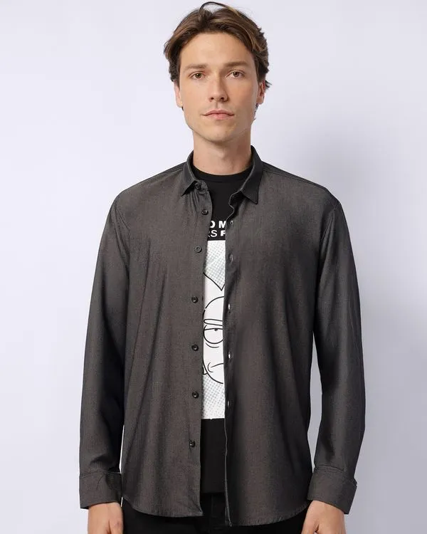 Camisa Masculina Viscose Manga Longa Preta P