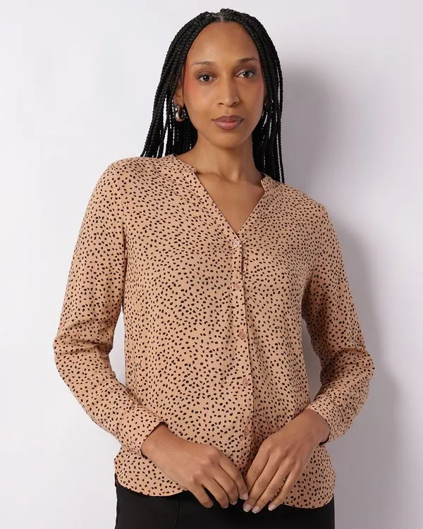 Camisa Feminina Berry & Co. Viscose Estampada Marrom M