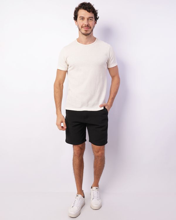 Bermuda Masculina Sarja Reta Texturizada Bolsos Preto 40