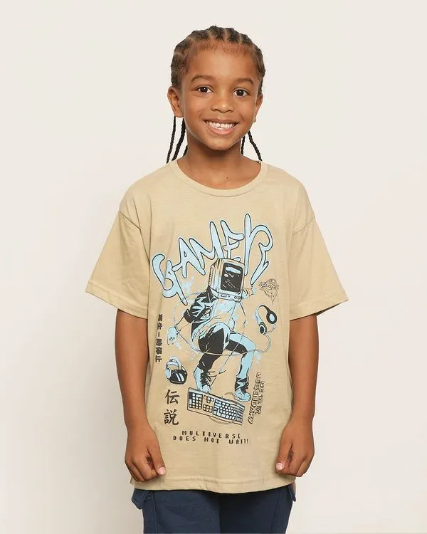 Camiseta Infantil Estampa Frontal Manga Curta Bege 6