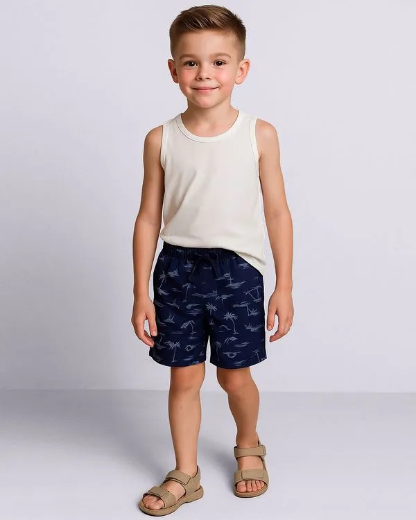 Bermuda Infantil Estampa Tropical com Bolsos Marinho 4
