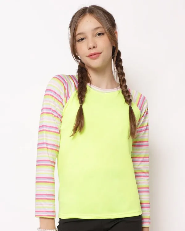 Blusa Proteção UV Juvenil Manga Longa Raglan Listrada Neon Amarelo 12