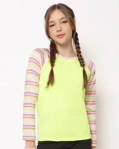 Blusa Proteção UV Juvenil Manga Longa Raglan Listrada Neon Amarelo 12
