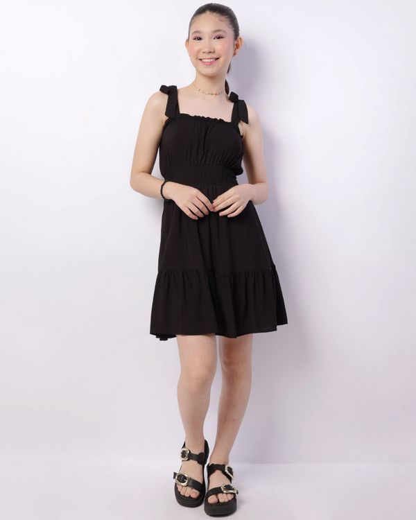 Vestido Juvenil Curto Viscose Lastex Com Babado Preto 16