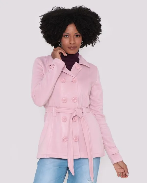 Casaco Feminino Moletom Com Cinto Rosa M