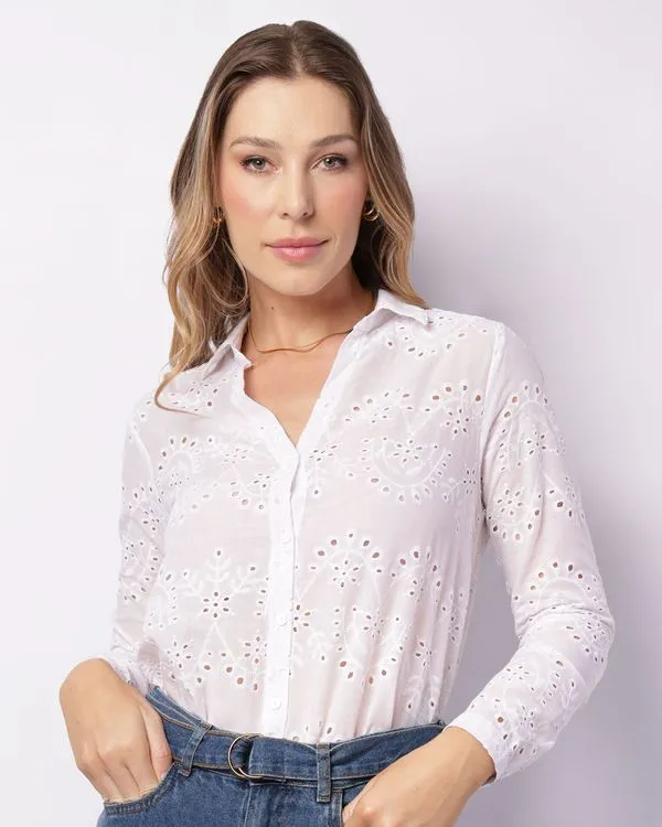 Camisa Feminina Berry & Co. Manga Longa Laise Branca P