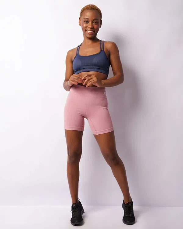 Short Fitness Feminino Canelado Sem Costura Rosa G