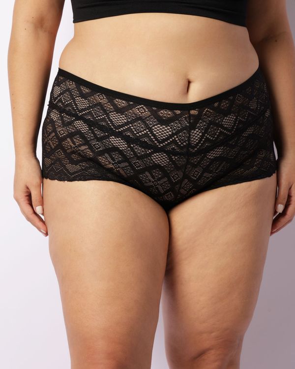 Calcinha Plus Size Feminina Caleçon Cintura Alta Com Renda Preta 50