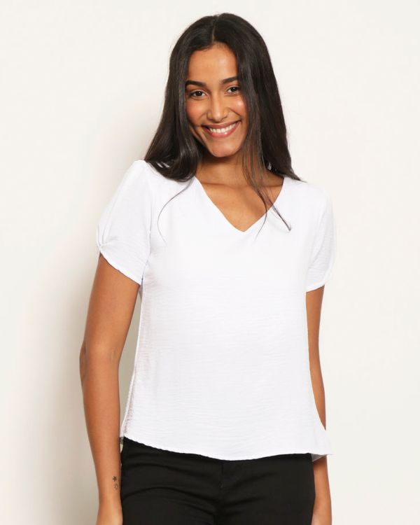 Blusa Feminina Manga Curta Decote V Branca GG