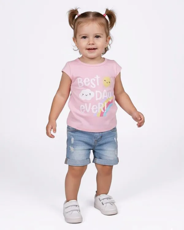 Camiseta Bebê Estampa Best Day Ever Manga Curta Rosa 2