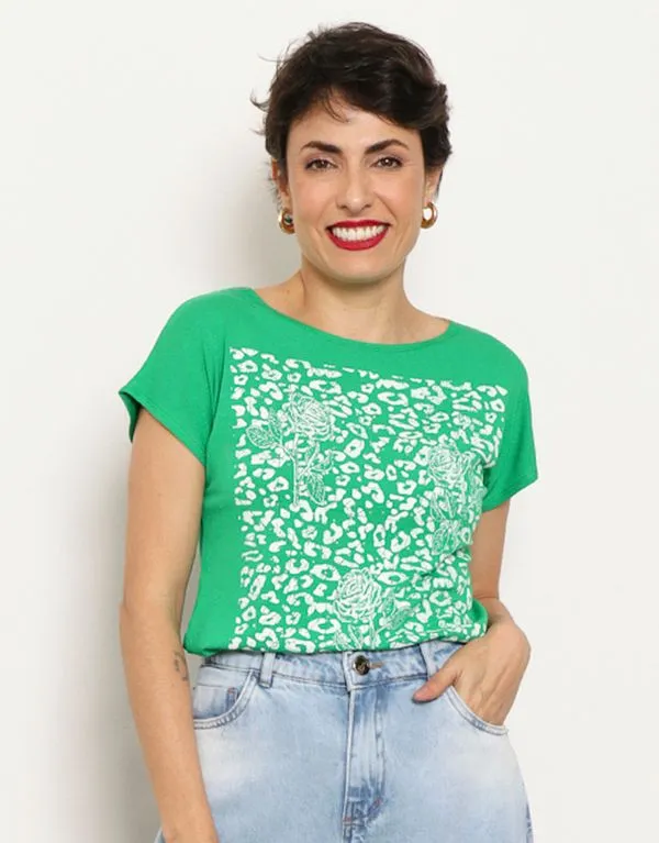 Blusa Feminina Estampa Com Aplique Metalizado Verde P