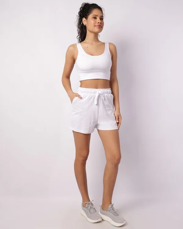 Short Fitness Feminino Curto Fitter Moletinho com Bolsos Branco GG
