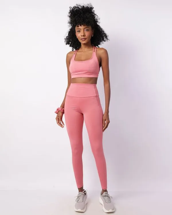 Calça Legging Fitness Feminina Fitter com Bolsos Rosa P