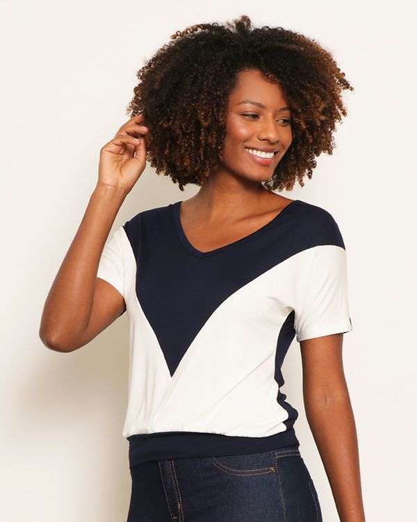 Blusa Feminina Recorte Em V Manga Curta Off White P