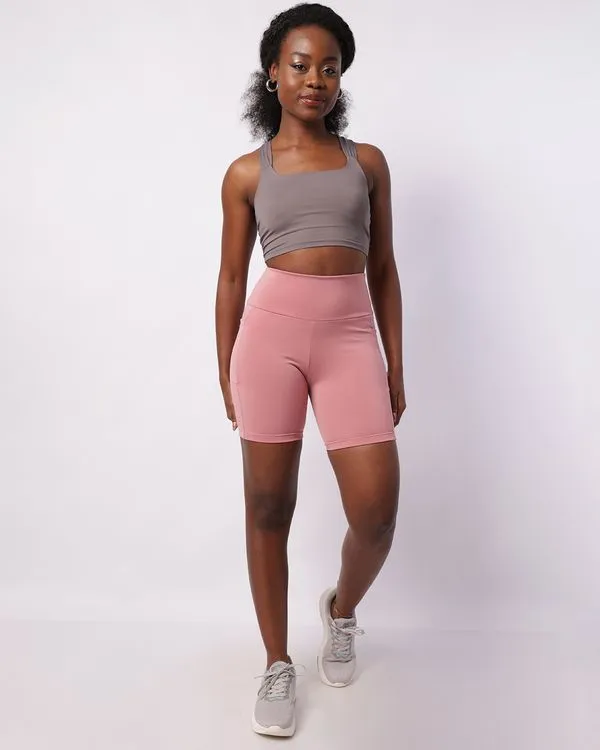 Bermuda Feminina Fitness Ciclista Suplex Bolsos Lateral Rosa M
