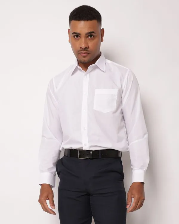 Camisa Social Masculina com Bolso Manga Longa Branca 2