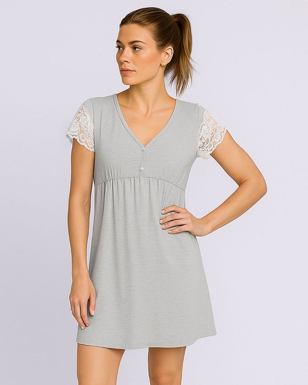 Camisola Feminina Curta Renda com Botões Cinza G