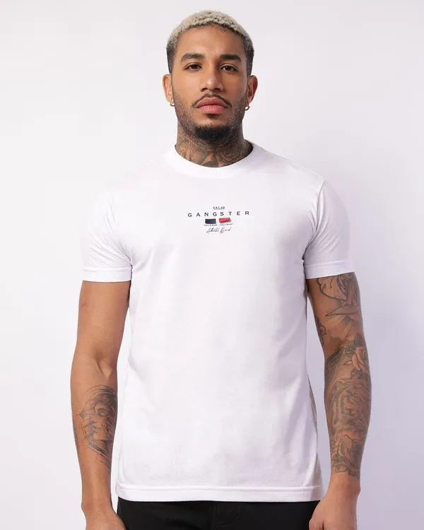 Camiseta Masculina Gangster Manga Curta Branca P