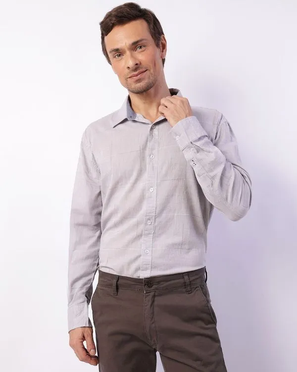 Camisa Masculina Manga Longa Xadrez Bordada Cinza GG