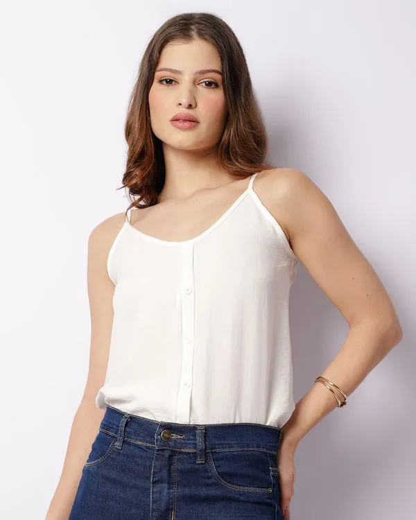 Regata Feminina Com Botões E Alças Ajustáveis Off White GG