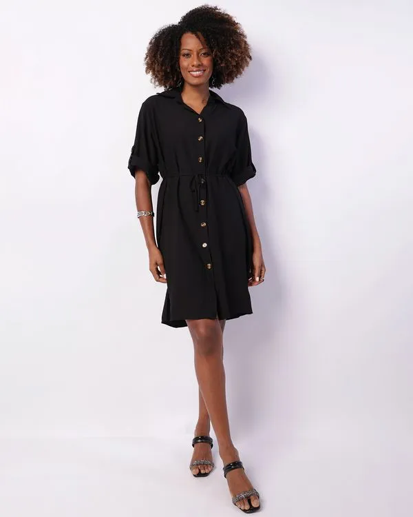 Vestido Chemise Feminino Curto Berry & Co. Com Botões Preto P