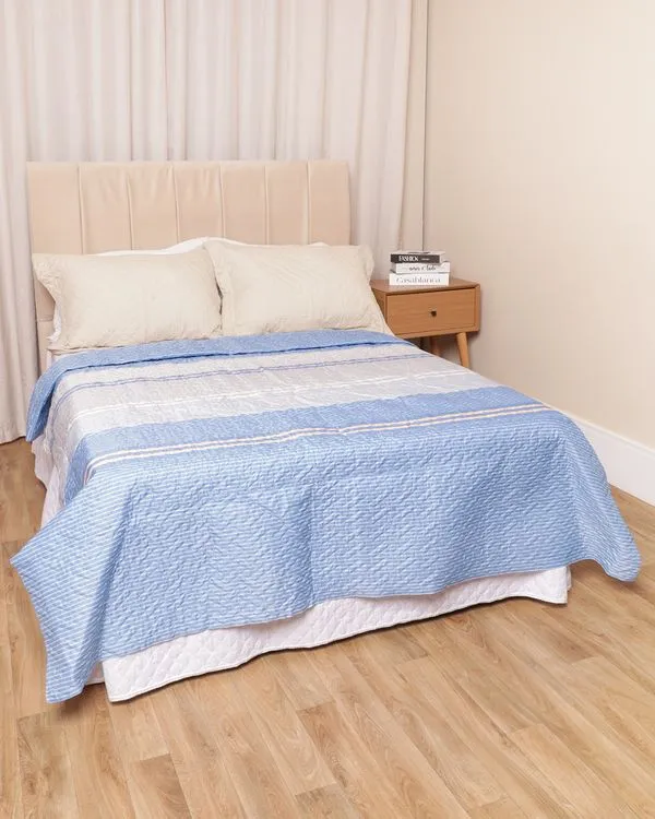 Colcha Casal Arte & Cazza 180cm x 215cm Matelassê Estampada Azul UN