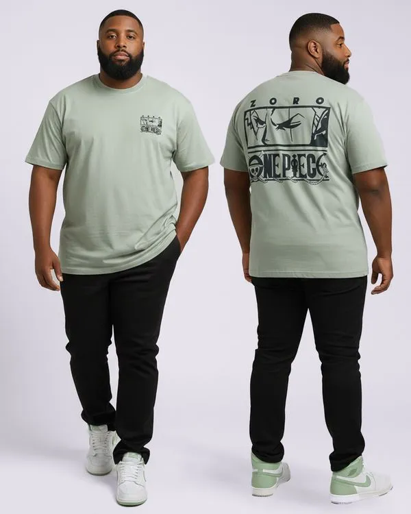 Camiseta Plus Size Masculina One Piece Estampa Frente e Costas Verde G1