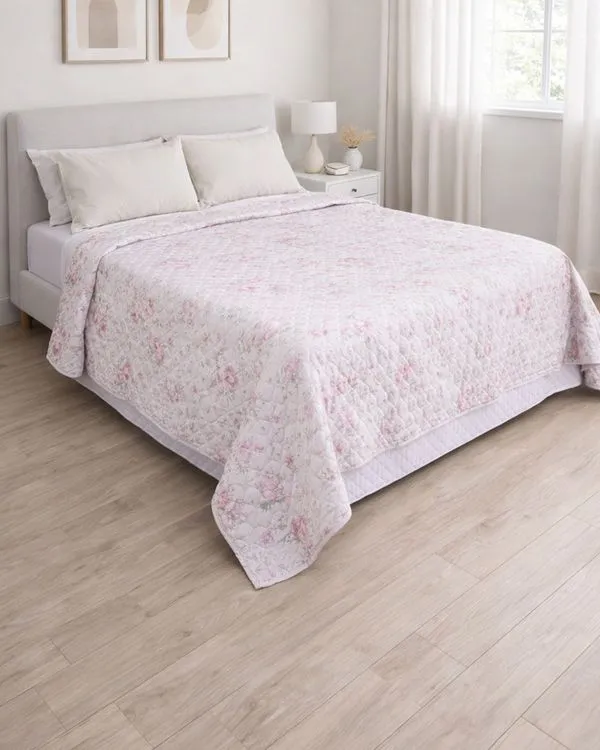 Colcha King Andreza 260cm x 280cm Estampa Floral Rosa UN