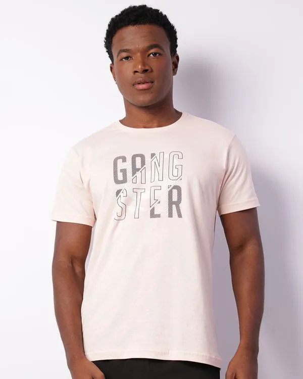 Camiseta Masculina Gangster Estampa Frontal Manga Curta Rosa G