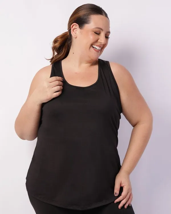 Regata Fitness Plus Size Feminina Básica Preta G2