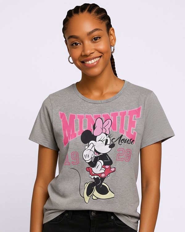 Camiseta Feminina Estampa Disney Minnie Manga Curta Cinza G