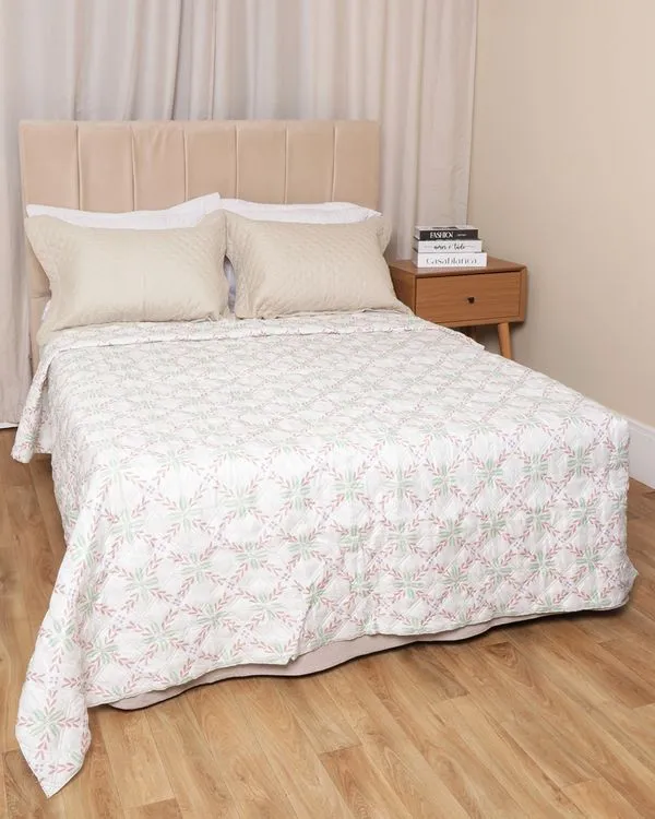 Colcha Casal Matelassê Arte & Cazza Estampa Floral Off White UN