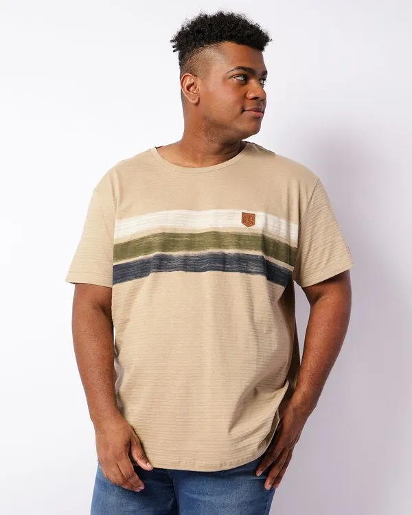 Camiseta Plus Size Masculina Texturizada Manga Curta Bege G2