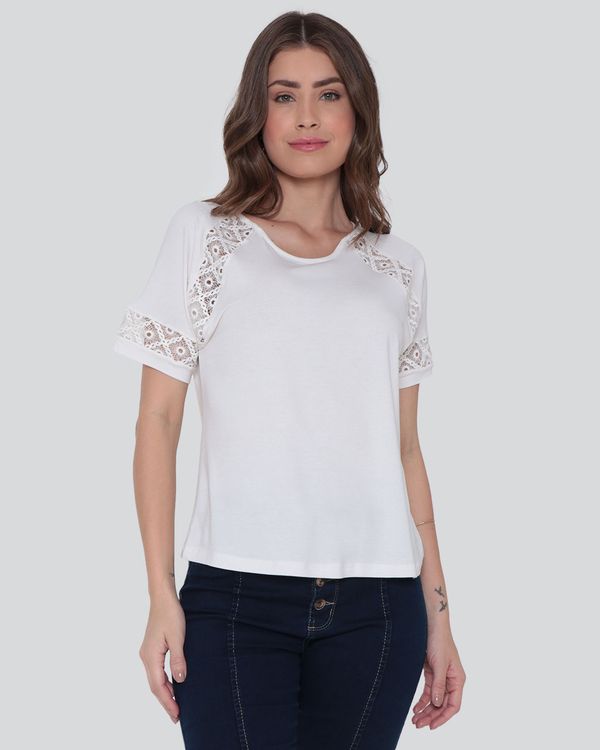 Blusa Feminina Recorte Renda Off White M