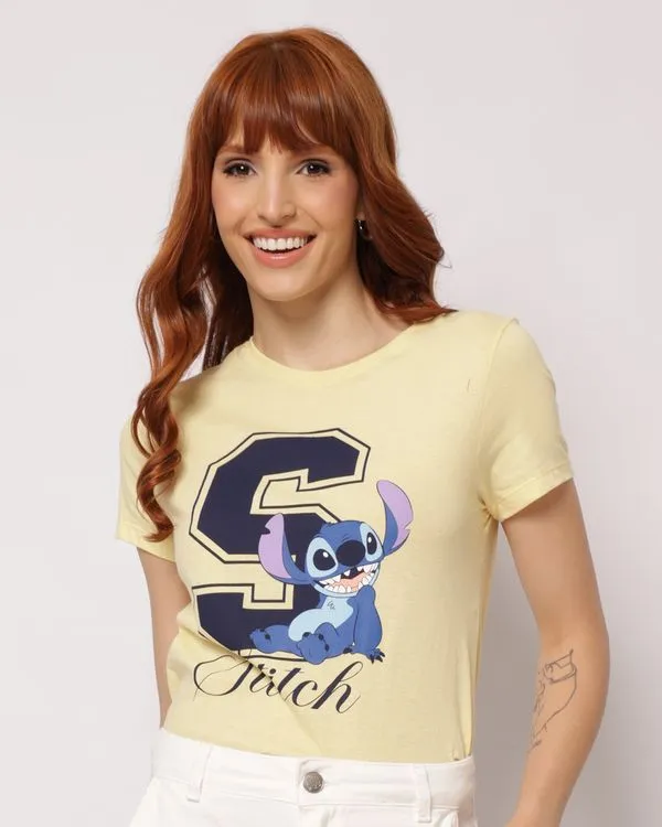 Camiseta Feminina Disney Stitch com Estampa Amarela P