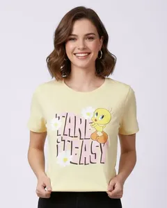 Camiseta Feminina Algodão Looney Tunes Piu-Piu Amarela P