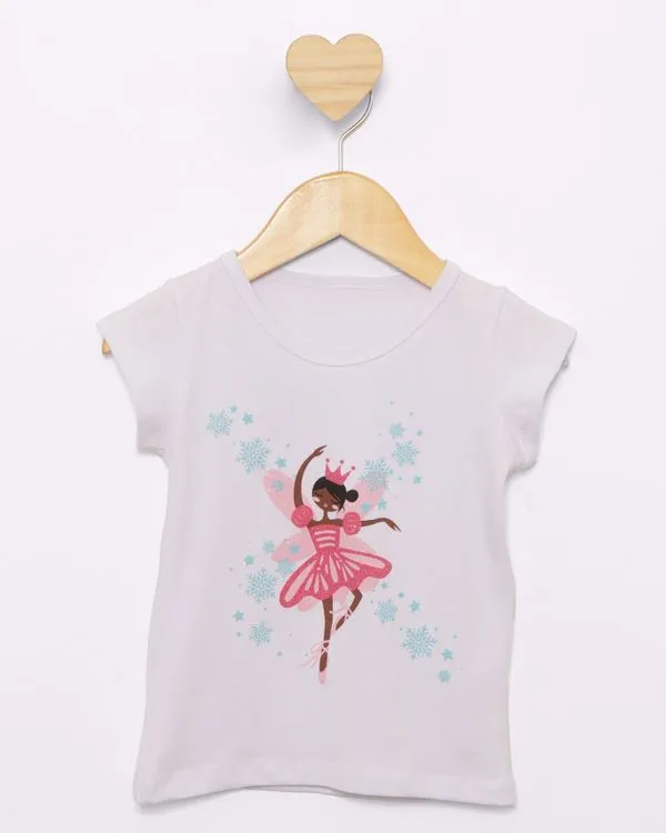 Blusa Bebê Estampa Bailarina Manga Curta Branca 1