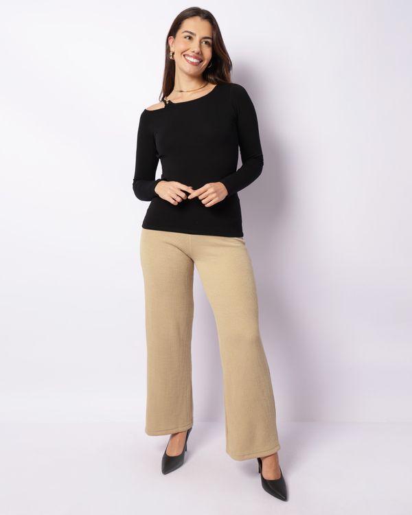 Calça Feminina Pantalona Texturizada Bege M